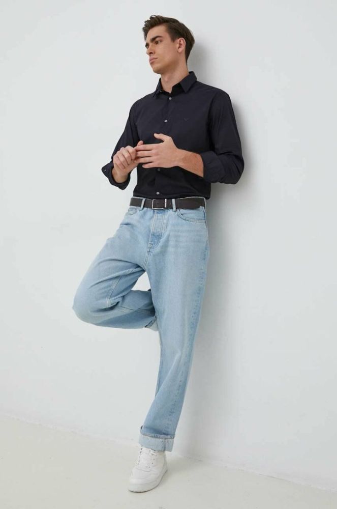 Сорочка Emporio Armani чоловіча колір синій regular класичний комір фото 3