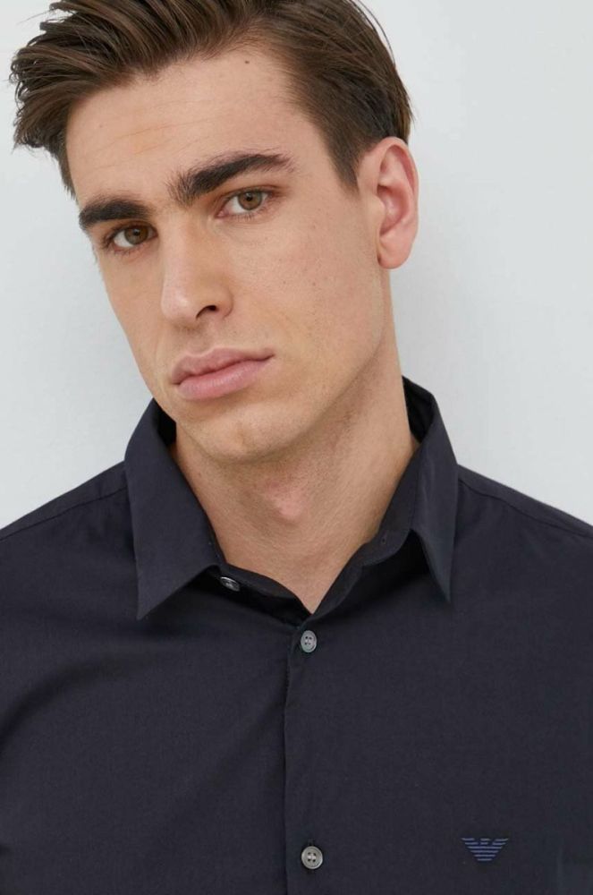 Сорочка Emporio Armani чоловіча колір синій regular класичний комір фото 5