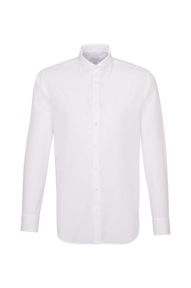 Бавовняна сорочка Seidensticker Чоловіча колір білий slim комір button-down фото 7
