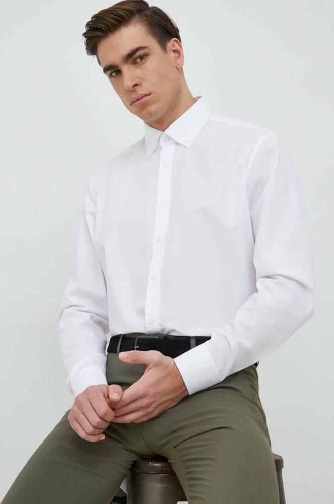 Бавовняна сорочка Seidensticker Чоловіча колір білий slim комір button-down фото 4