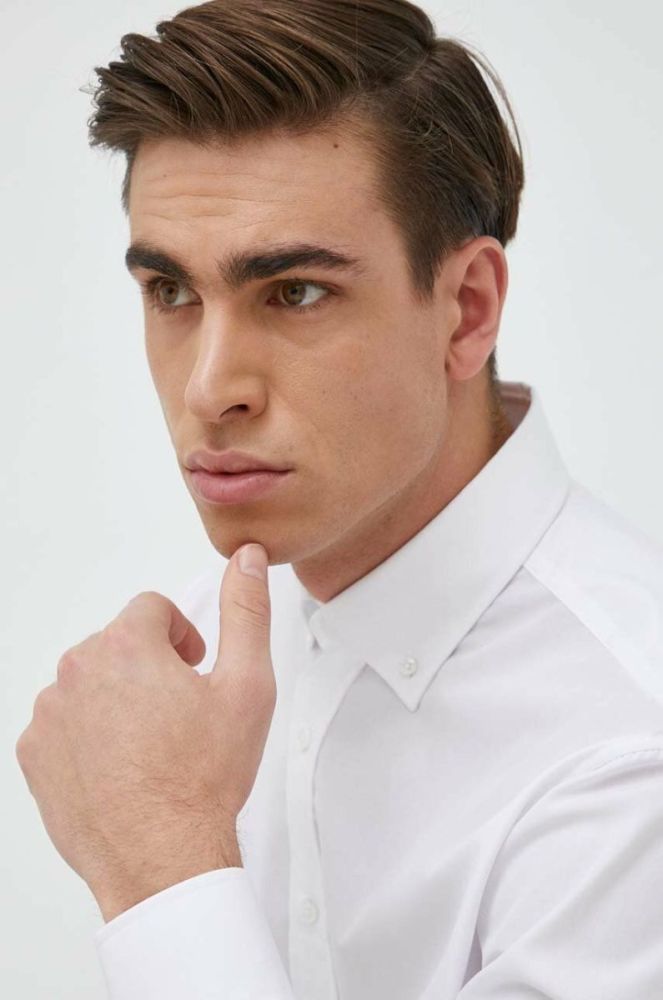 Бавовняна сорочка Seidensticker Чоловіча колір білий slim комір button-down фото 5