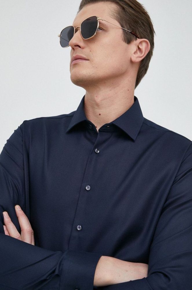 Бавовняна сорочка Seidensticker чоловіча колір синій slim класичний комір (2978436) фото 6