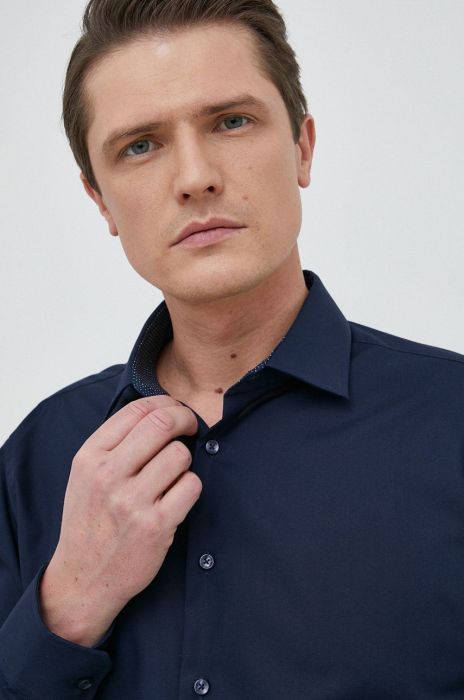 Бавовняна сорочка Seidensticker чоловіча колір синій slim класичний комір (2978768)