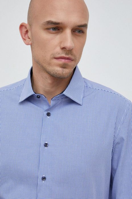 Бавовняна сорочка Seidensticker чоловіча колір синій slim класичний комір (2978785)