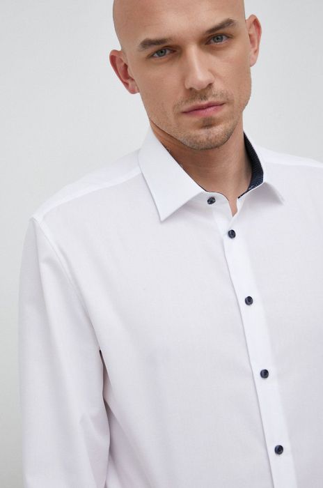 Бавовняна сорочка Seidensticker чоловіча колір білий slim класичний комір (2978625)