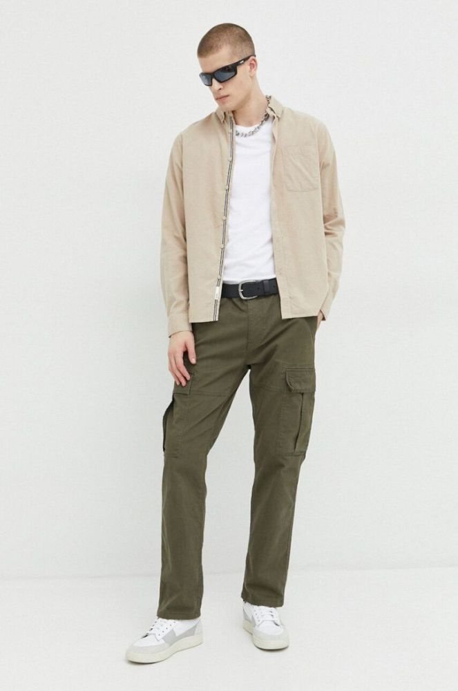 Вельветова сорочка Solid колір бежевий regular комір button-down фото 2