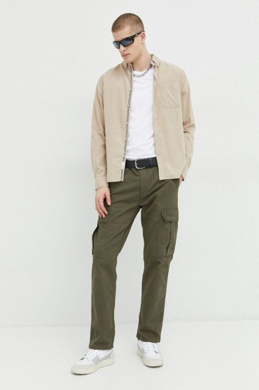 Вельветова сорочка Solid колір бежевий regular комір button-down фото 2