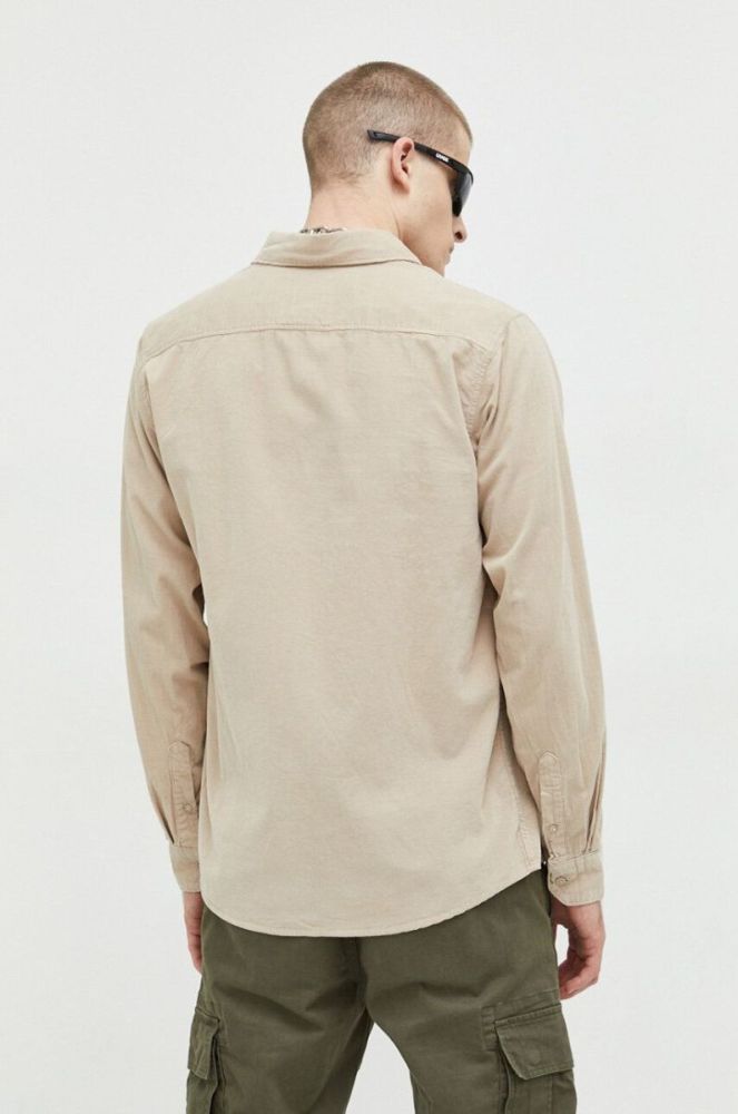 Вельветова сорочка Solid колір бежевий regular комір button-down фото 3
