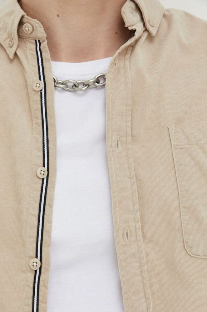 Вельветова сорочка Solid колір бежевий regular комір button-down фото 5