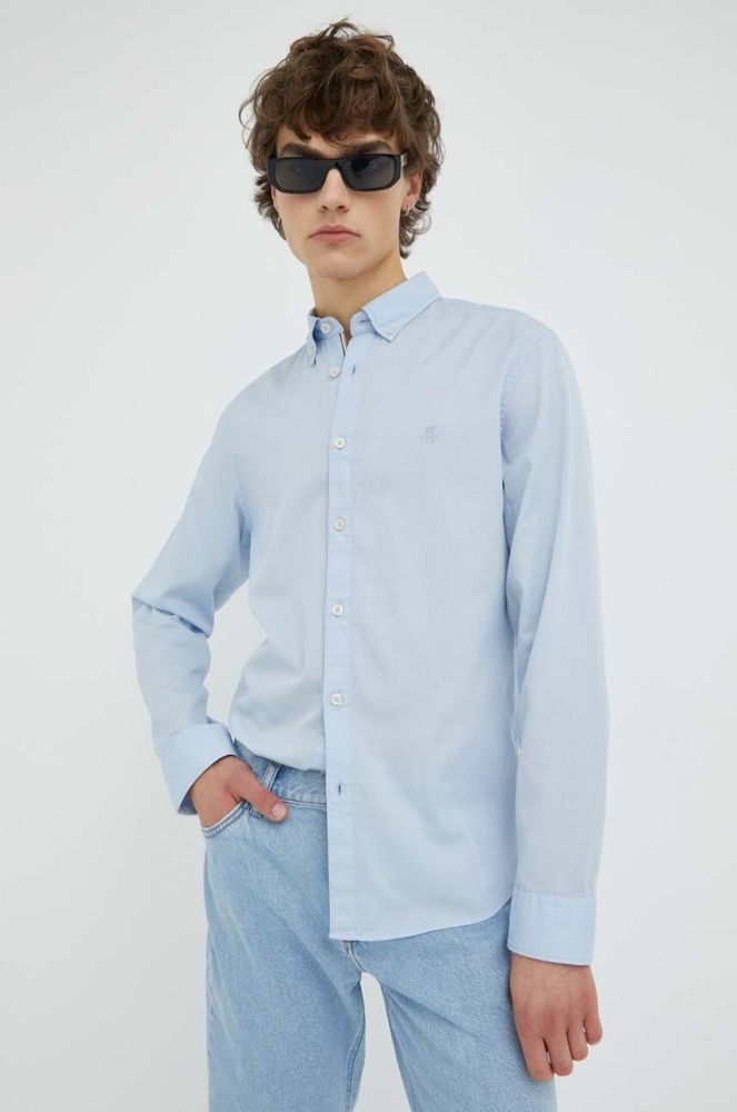 Бавовняна сорочка Marc O'Polo чоловіча regular комір button-down колір блакитний