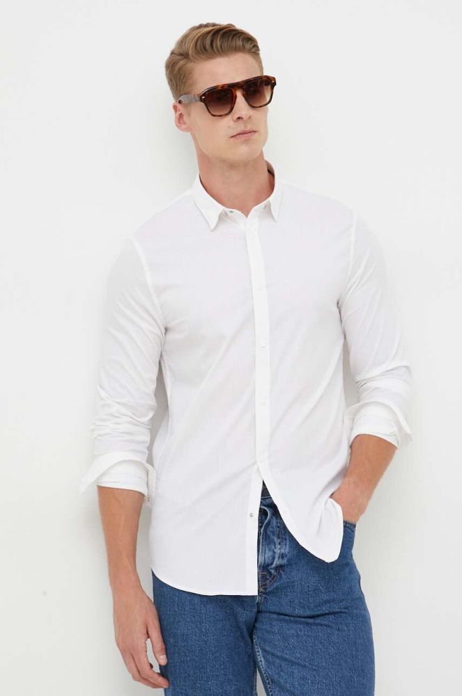 Сорочка Armani Exchange чоловіча колір бежевий slim комір button-down (3350928)