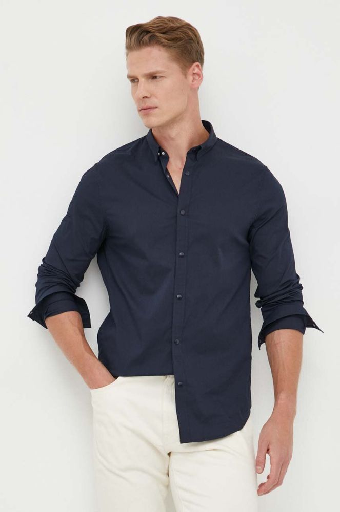 Сорочка Armani Exchange чоловіча колір синій slim комір button-down (3350938)