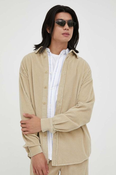 Бавовняна сорочка American Vintage чоловіча колір бежевий relaxed класичний комір