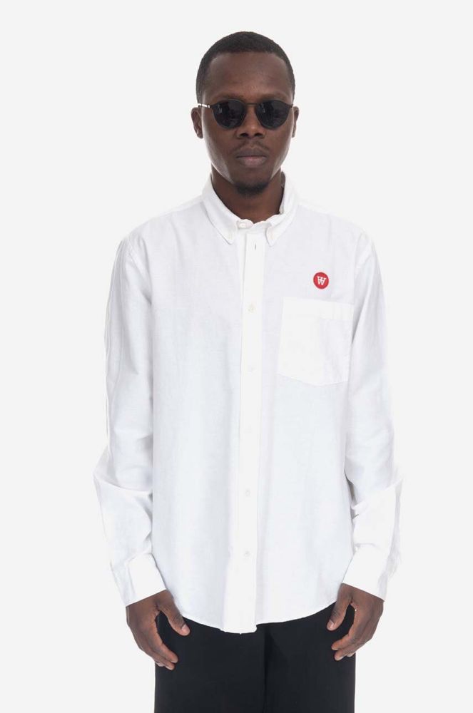 Бавовняна сорочка Wood Wood Tod чоловіча колір білий regular комір button-down 10245301.1198-BRIGHTWHIT