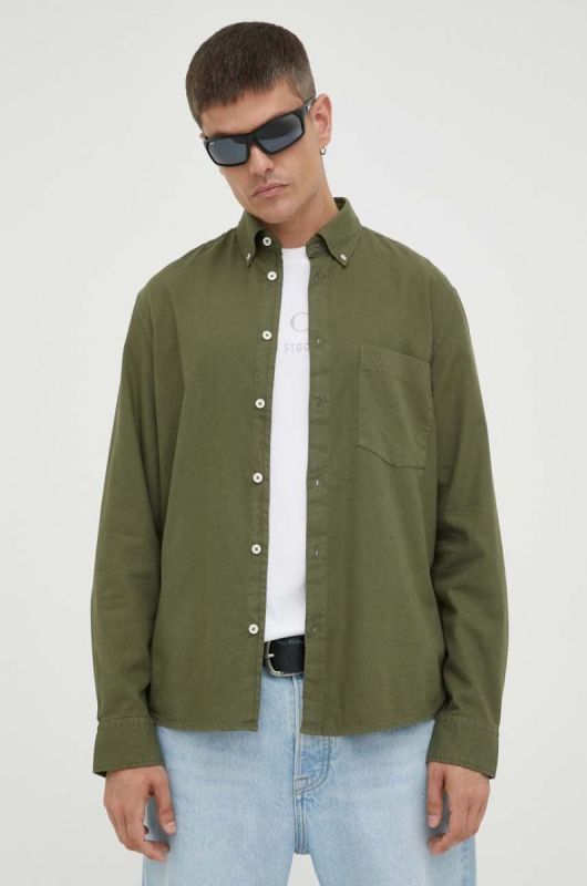 Сорочка Marc O'Polo чоловіча колір зелений regular комір button-down