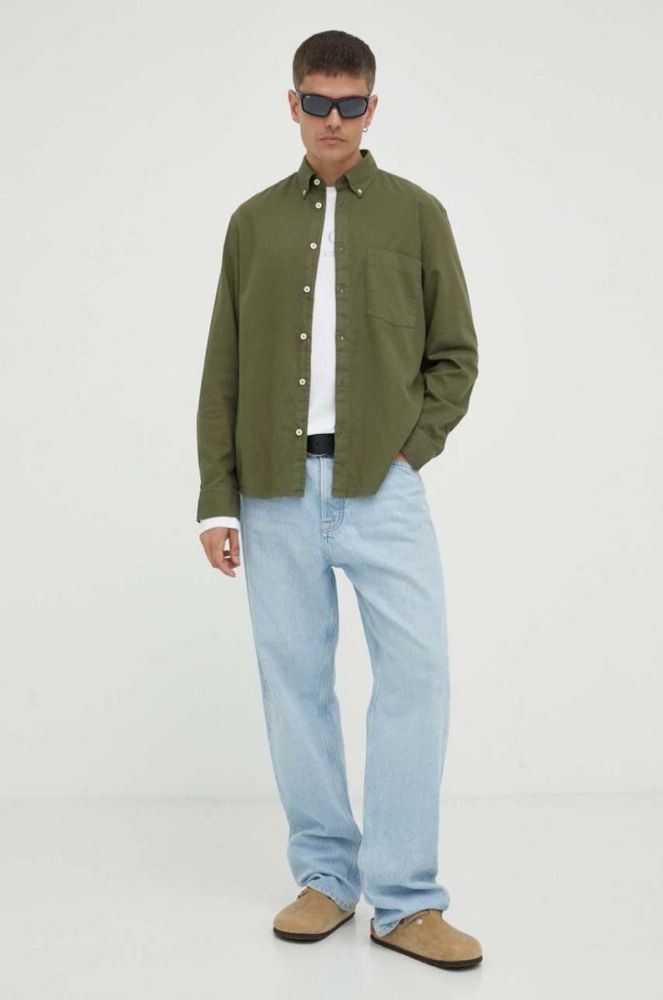 Сорочка Marc O'Polo чоловіча колір зелений regular комір button-down фото 2
