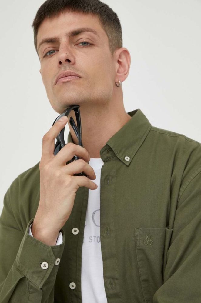 Сорочка Marc O'Polo чоловіча колір зелений regular комір button-down фото 4