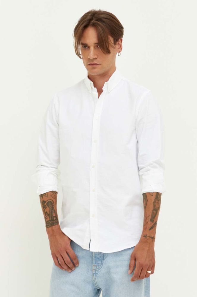 Бавовняна сорочка Samsoe Samsoe чоловіча колір білий regular комір button-down (3465453)