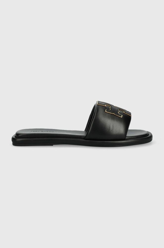 Шкіряні шльопанці Tory Burch Double T Sport Slide жіночі колір чорний 79985