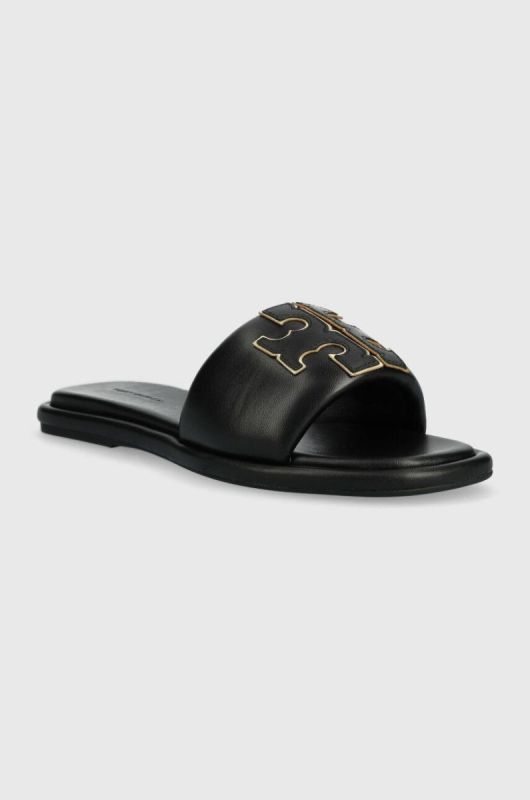 Шкіряні шльопанці Tory Burch Double T Sport Slide жіночі колір чорний 79985 фото 2