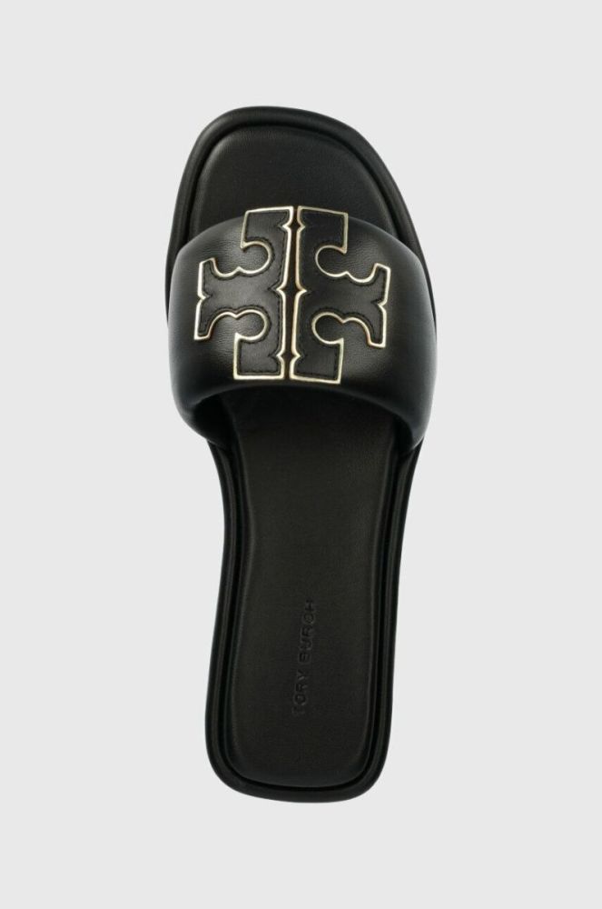 Шкіряні шльопанці Tory Burch Double T Sport Slide жіночі колір чорний 79985 фото 4