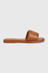 Шкіряні шльопанці Tory Burch Double T Sport Slide жіночі колір коричневий 79985-202 Шкіряні шльопанці Tory Burch Double T Sport Slide жіночі колір коричневий 79985-202