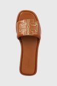 Шкіряні шльопанці Tory Burch Double T Sport Slide жіночі колір коричневий 79985-202