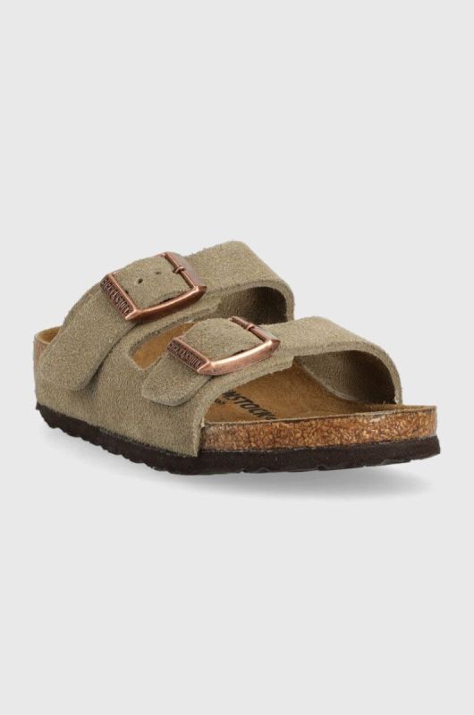 Дитячі замшеві шльопанці Birkenstock колір бежевий фото 2