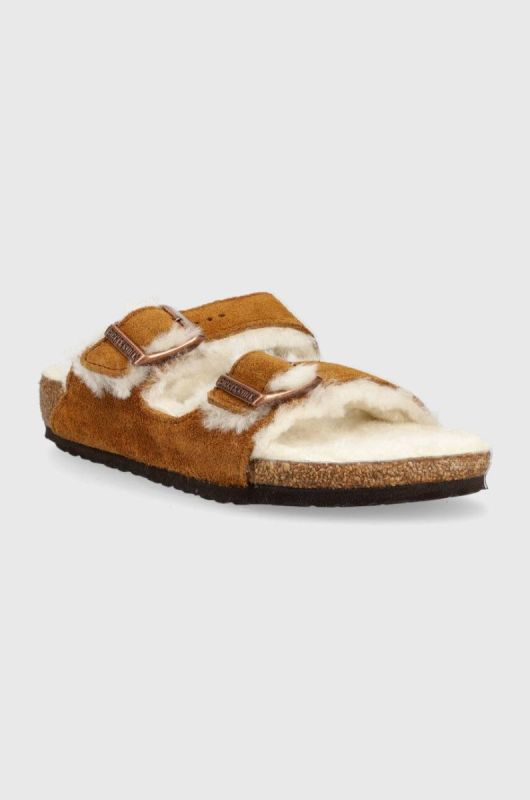 Дитячі замшеві шльопанці Birkenstock колір коричневий фото 2