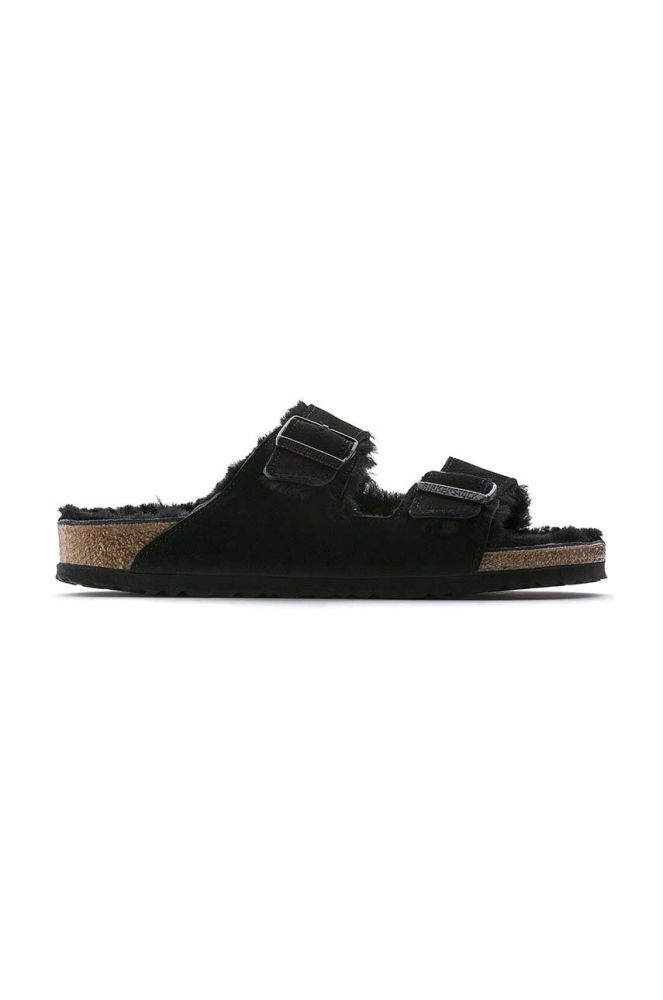 Замшеві тапочки Birkenstock Arizona Shearling чоловічі колір чорний Regular Width 752661.BLK-BLACK