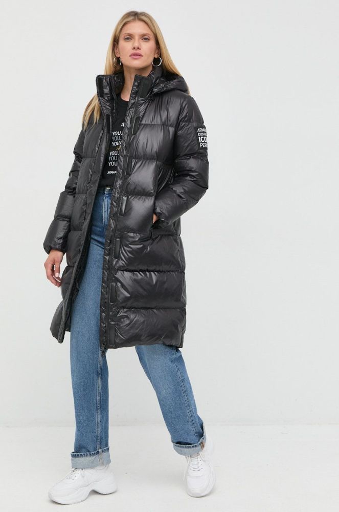 Пухова куртка Armani Exchange жіноча колір чорний зимова (2660872)