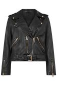 Шкіряна куртка AllSaints жіноча колір чорний перехідна (2633308)