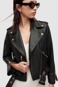 Шкіряна куртка AllSaints жіноча колір чорний перехідна (2633308)