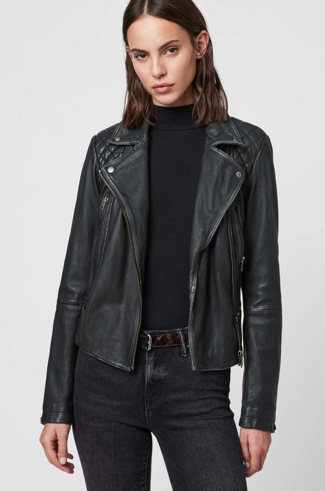 Шкіряна куртка AllSaints жіноча колір чорний перехідна (2828809)