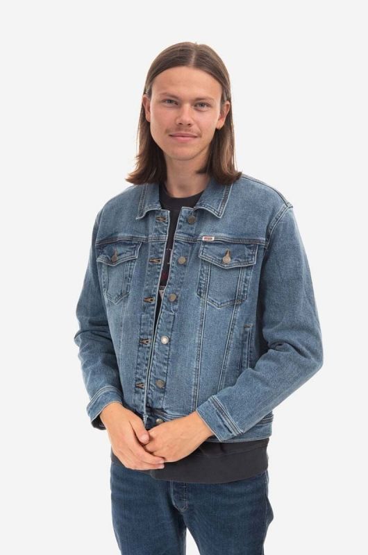 Бавовняна джинсова куртка Guess Originals перехідна oversize W2BXN2.D4ON2-F7QV колір блакитний фото 2