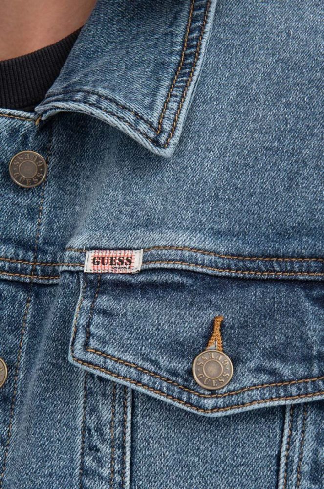 Бавовняна джинсова куртка Guess Originals перехідна oversize W2BXN2.D4ON2-F7QV колір блакитний фото 5