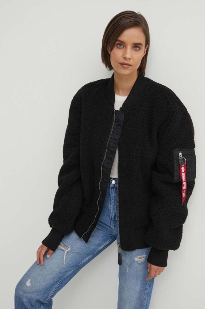 Куртка-бомбер Alpha Industries Ma-1 Teddy жіночий колір чорний перехідна oversize 108102.03-Black фото 3