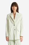Піджак з домішкою льону Wood Wood Madeleine Mini Stripe Blazer колір зелений oversize однотонний 12211201.5291-PASTELG