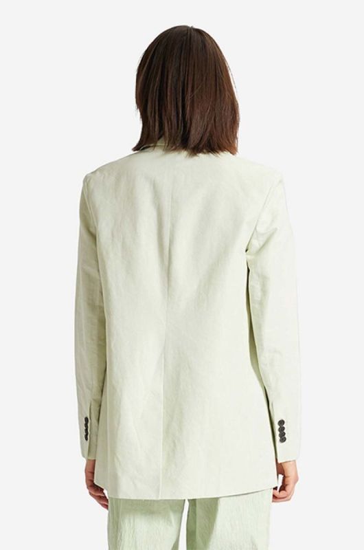 Піджак з домішкою льону Wood Wood Madeleine Mini Stripe Blazer колір зелений oversize однотонний 12211201.5291-PASTELG фото 2