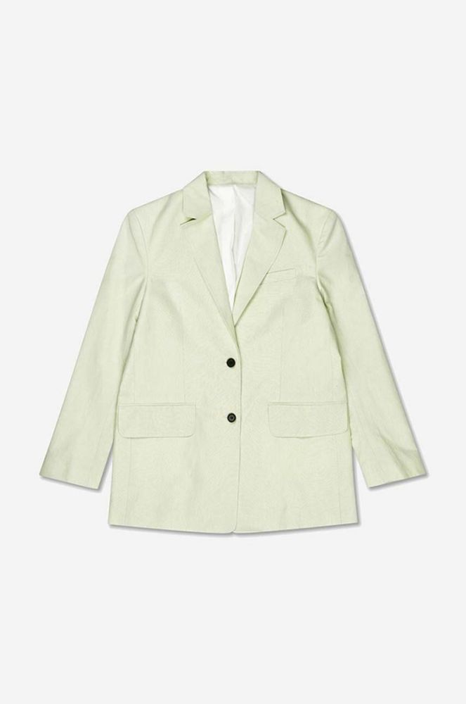 Піджак з домішкою льону Wood Wood Madeleine Mini Stripe Blazer колір зелений oversize однотонний 12211201.5291-PASTELG фото 3