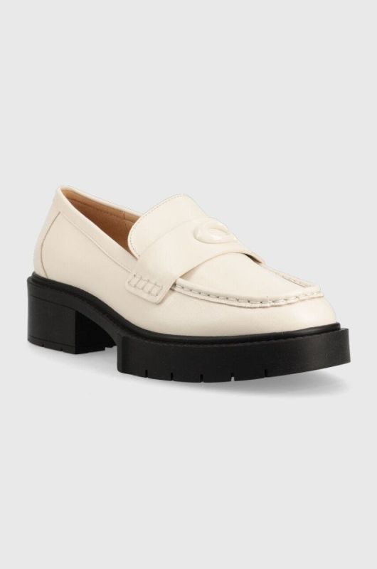 Шкіряні мокасини Coach Cb990 Leah Loafer жіночі колір бежевий на платформі CB990 фото 2