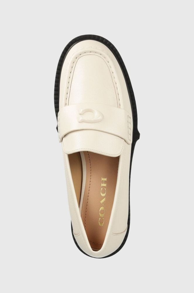 Шкіряні мокасини Coach Cb990 Leah Loafer жіночі колір бежевий на платформі CB990 фото 4