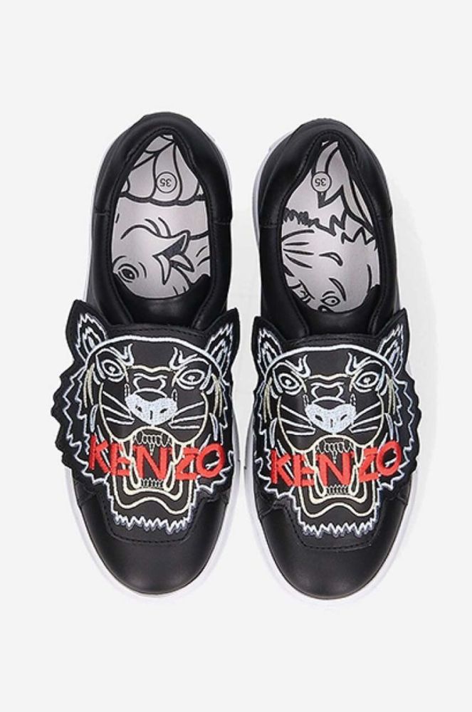 Дитячі шкіряні кросівки Kenzo Kids K59039 колір чорний фото 5