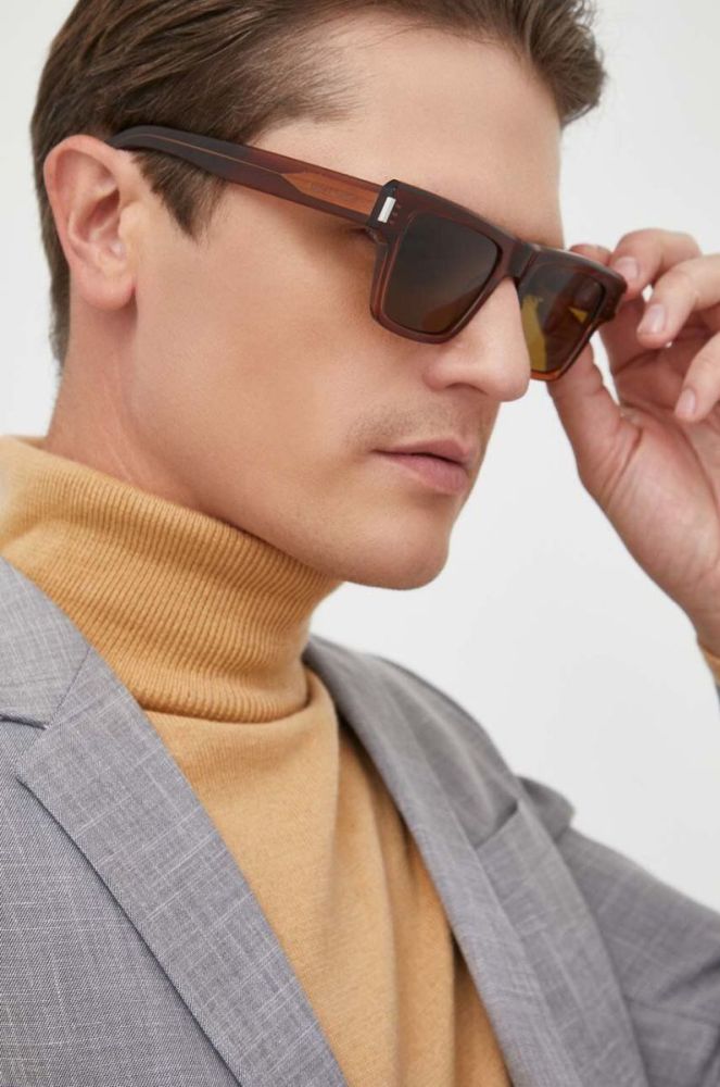 Сонцезахисні окуляри Saint Laurent чоловічі колір коричневий (3308372) фото 6
