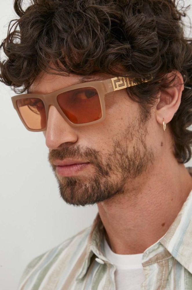 Сонцезахисні окуляри Versace чоловічі колір бежевий фото 2