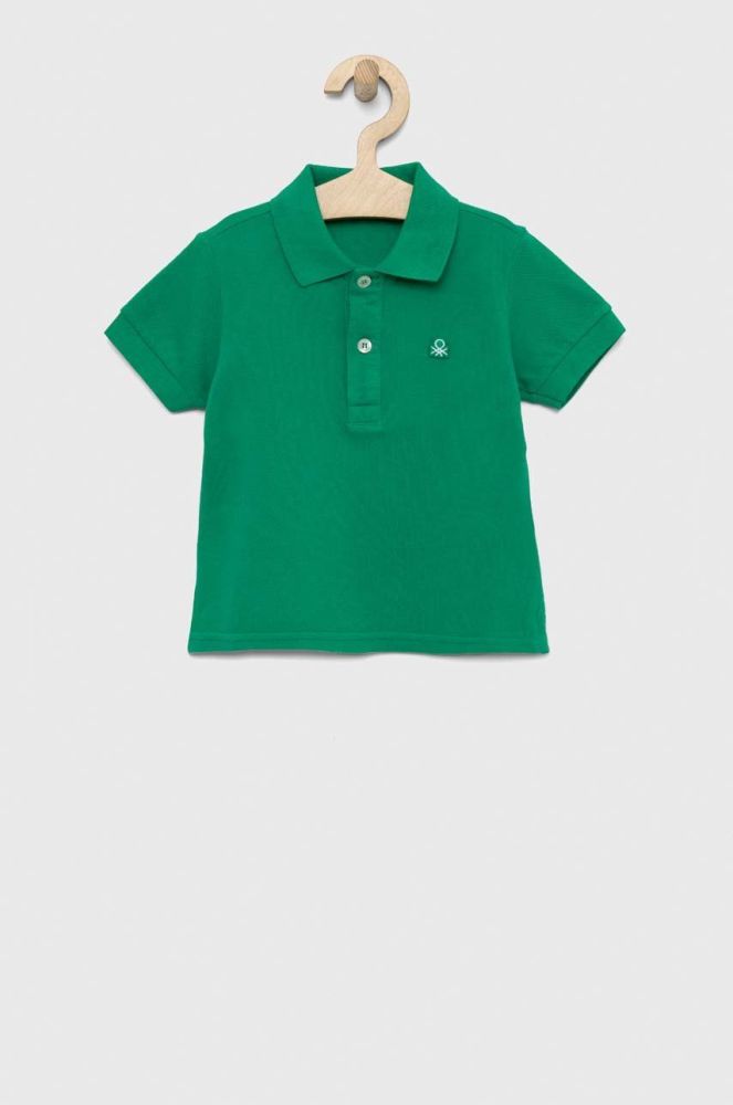 Дитяче бавовняне поло United Colors of Benetton колір зелений однотонний (2932937)