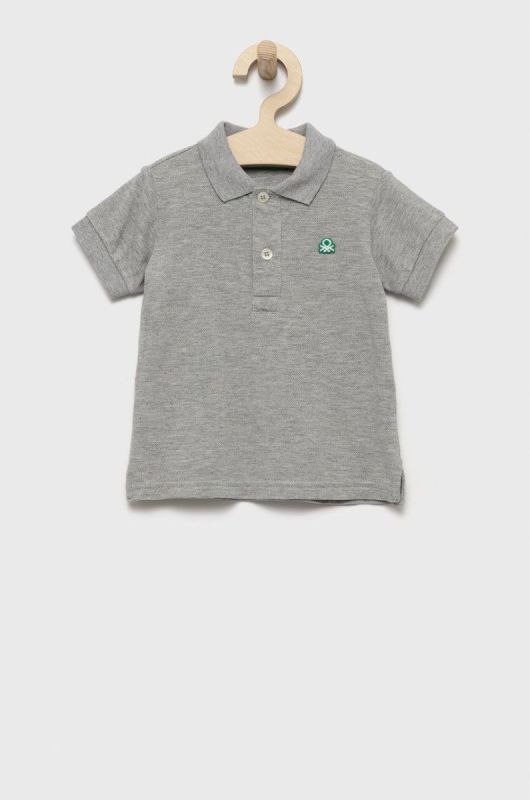 Дитяче бавовняне поло United Colors of Benetton колір сірий однотонний (2531132)