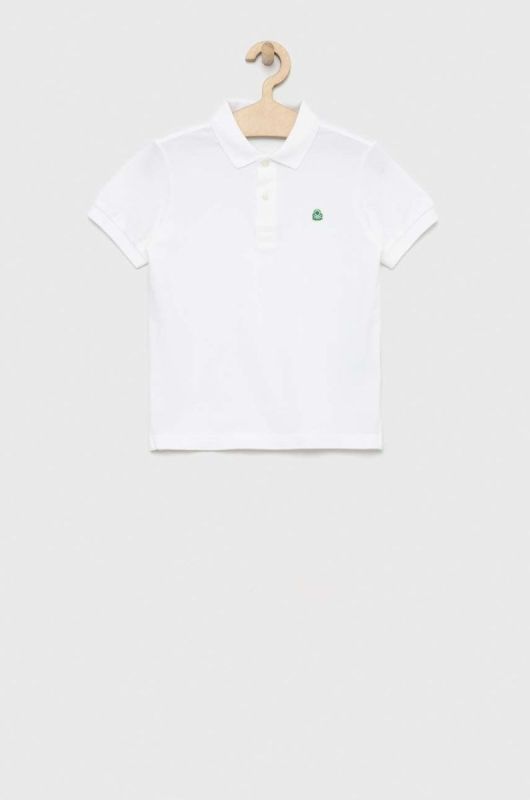 Дитяче бавовняне поло United Colors of Benetton колір білий однотонний