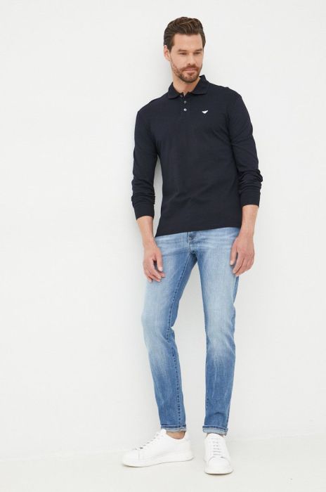 Бавовняний лонгслів Emporio Armani колір синій однотонний Бавовняний лонгслів Emporio Armani колір синій однотонний