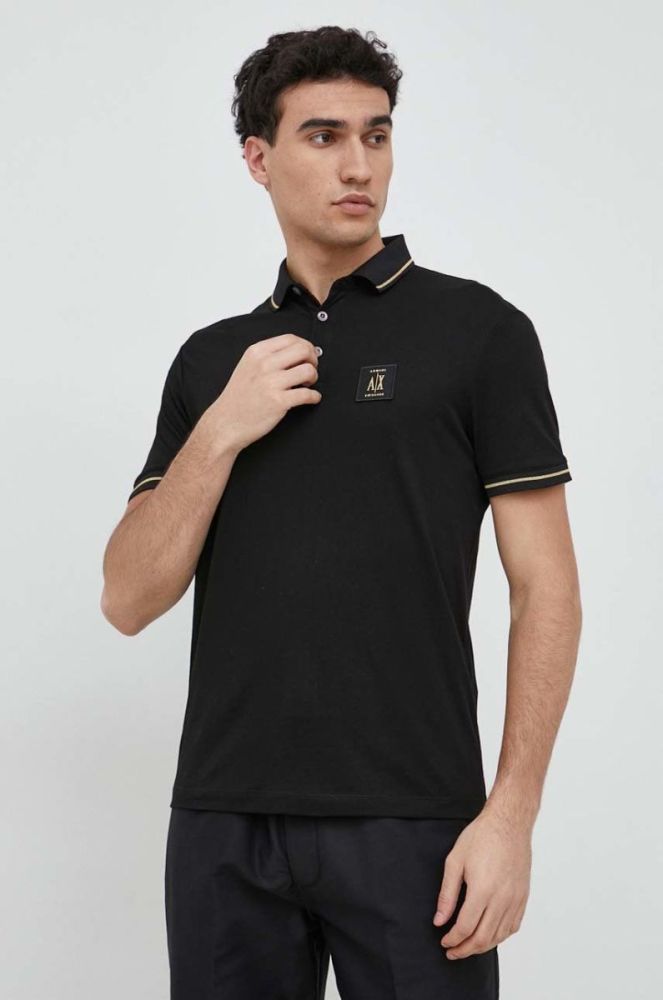 Бавовняне поло Armani Exchange колір чорний з аплікацією (2956867) фото 4